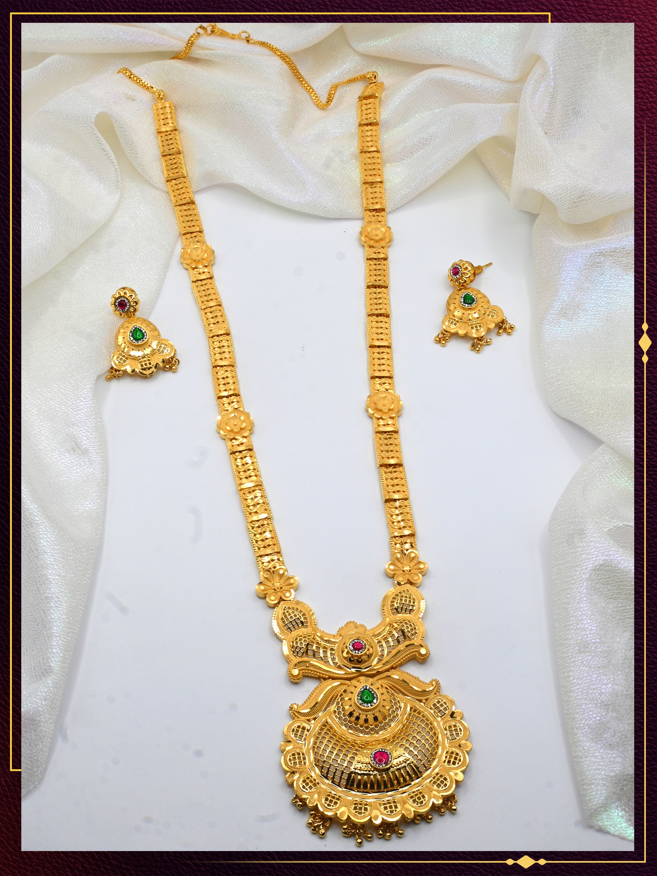 Long Necklace Set with Elegant Pendant and Earrings