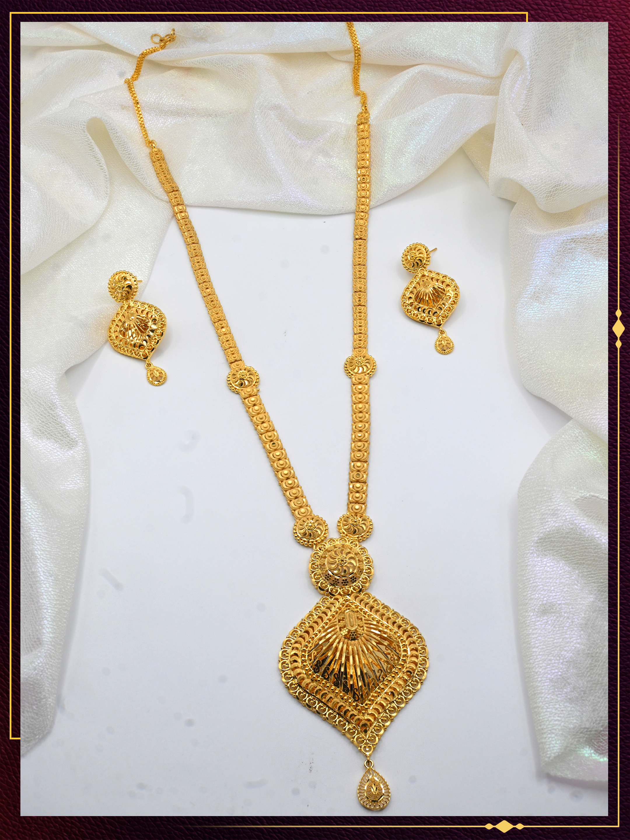 Long Necklace Set with Elegant Pendant and Earrings