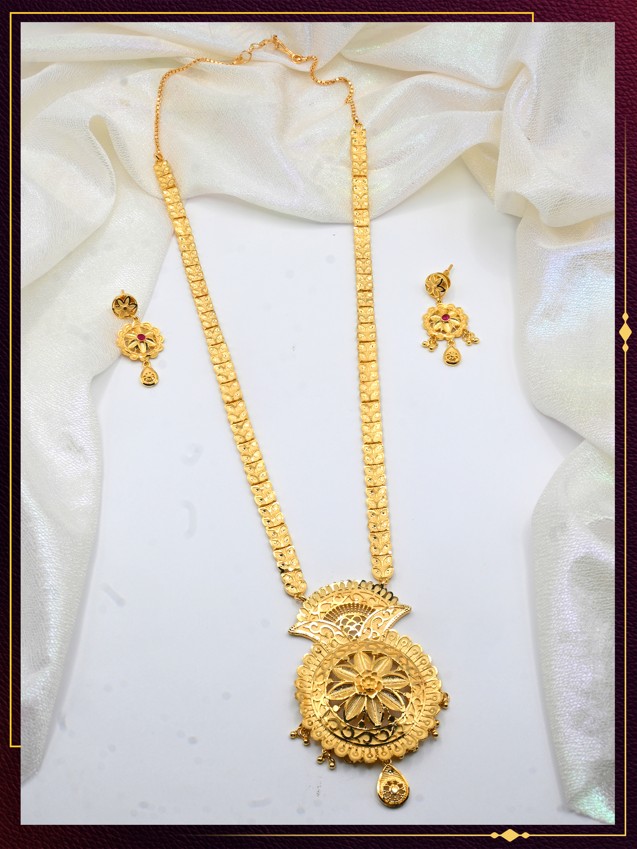 Long Necklace Set with Elegant Pendant and Earrings