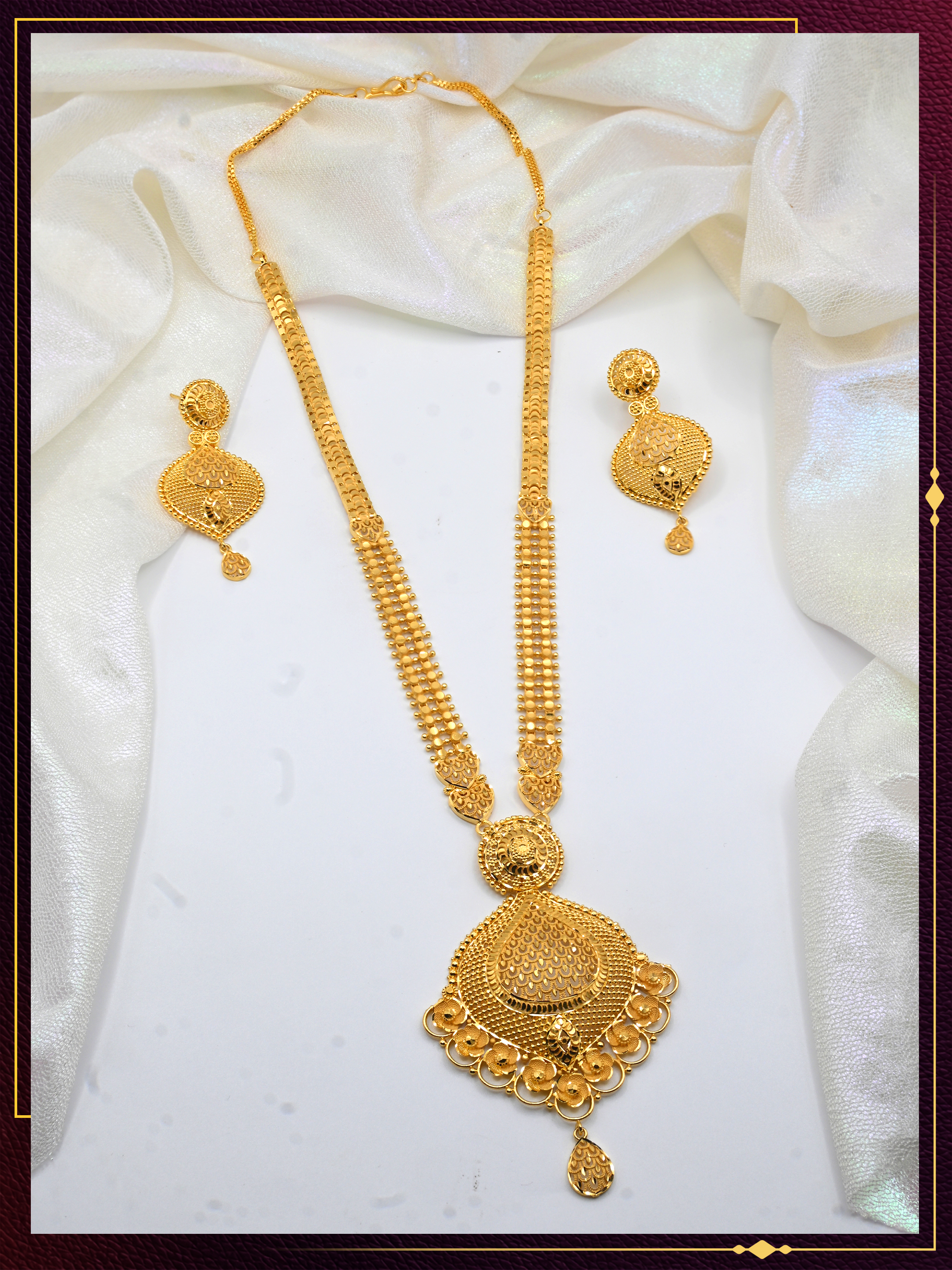 Long Necklace Set with Elegant Pendant and Earrings