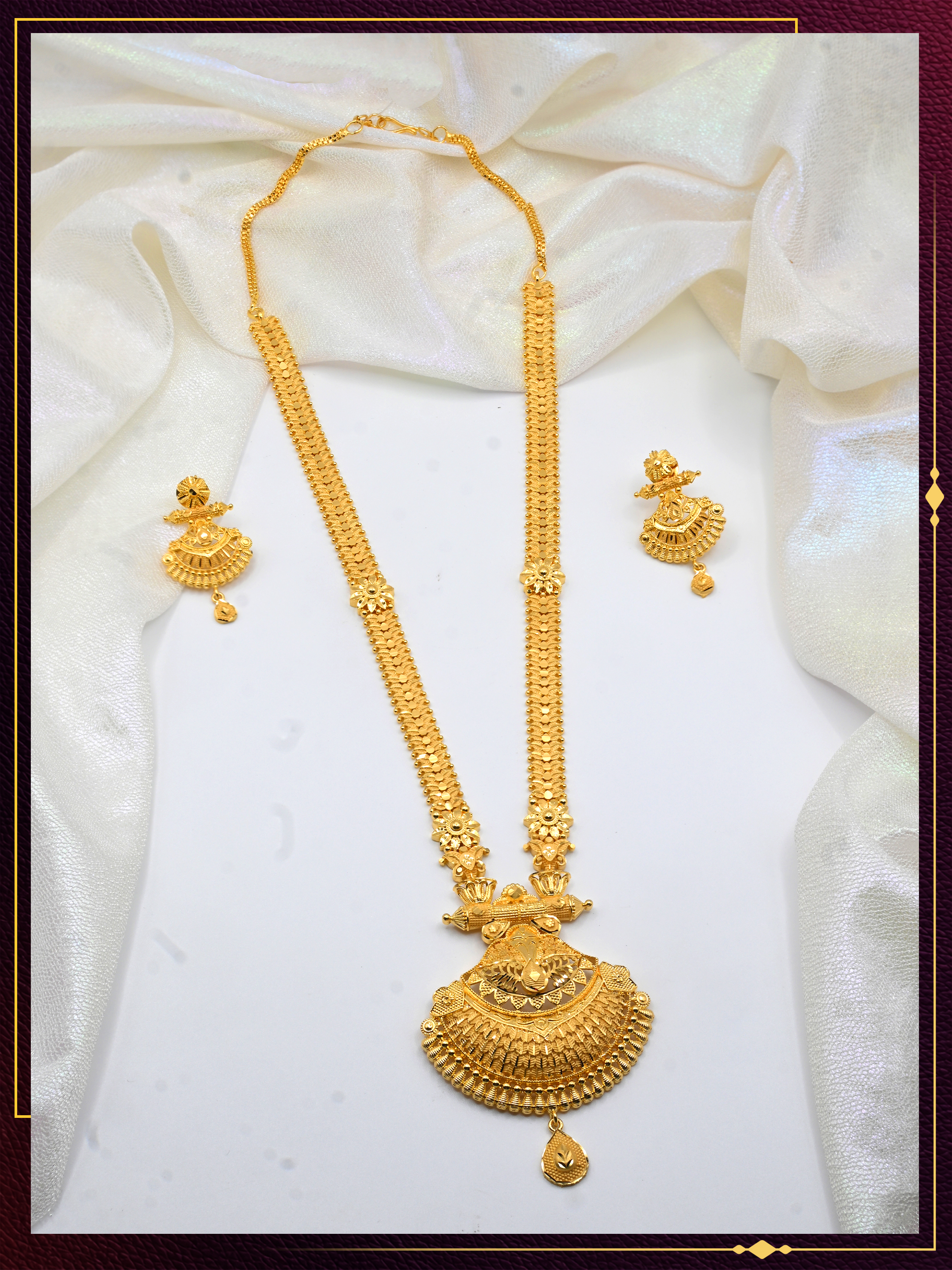 Long Necklace Set with Elegant Pendant and Earrings