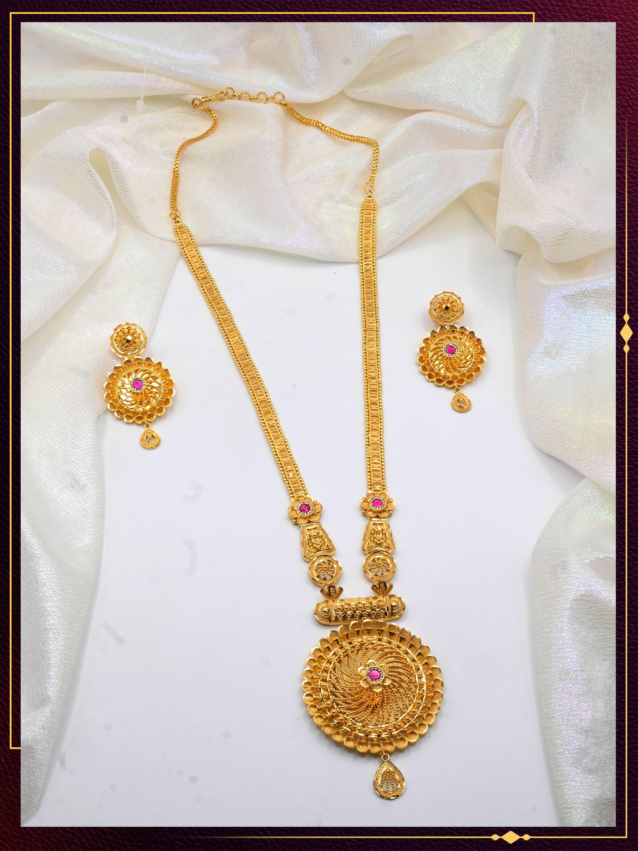 Long Necklace Set with Elegant Pendant and Earrings