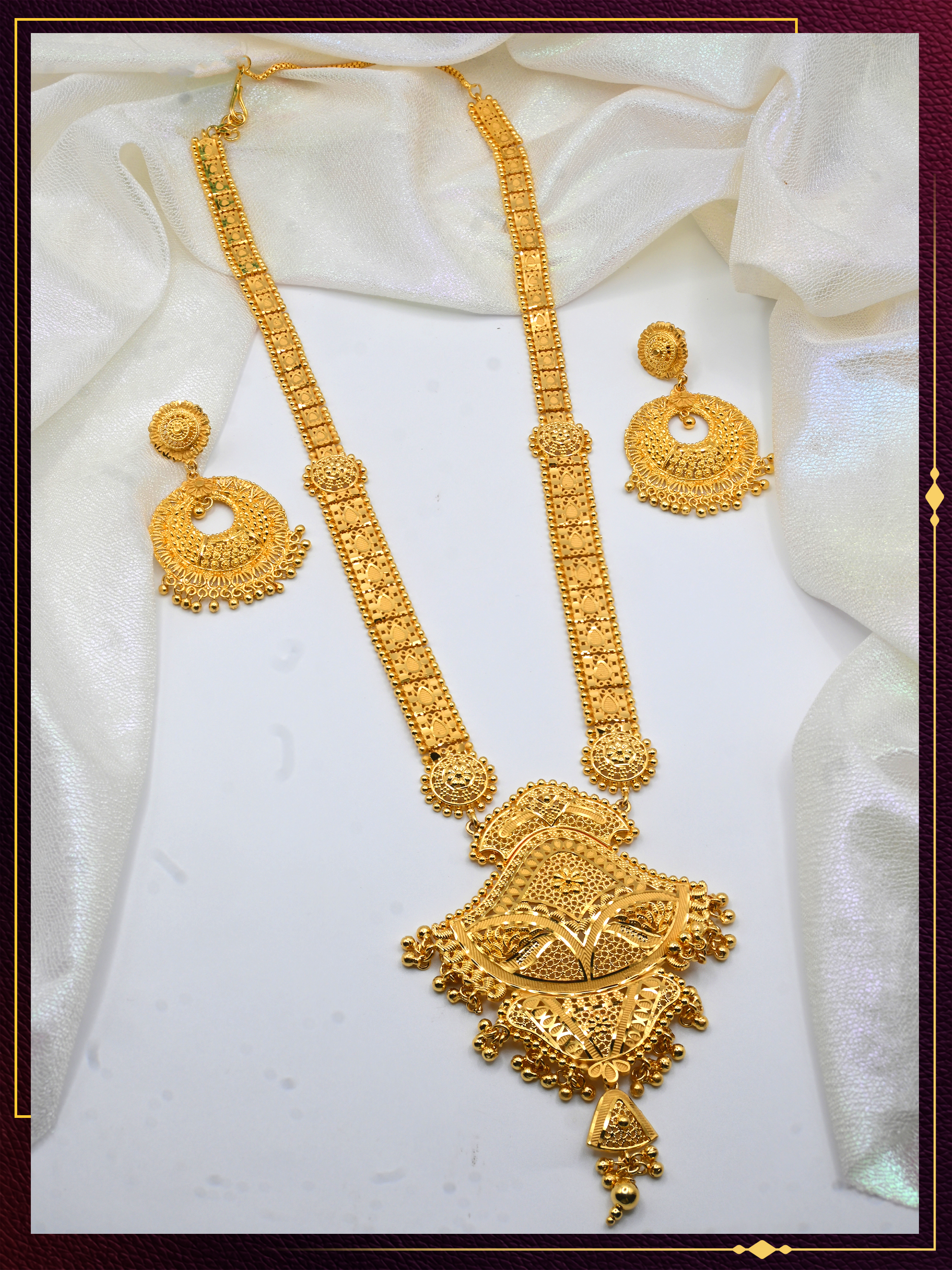 Long Necklace Set with Elegant Pendant and Earrings