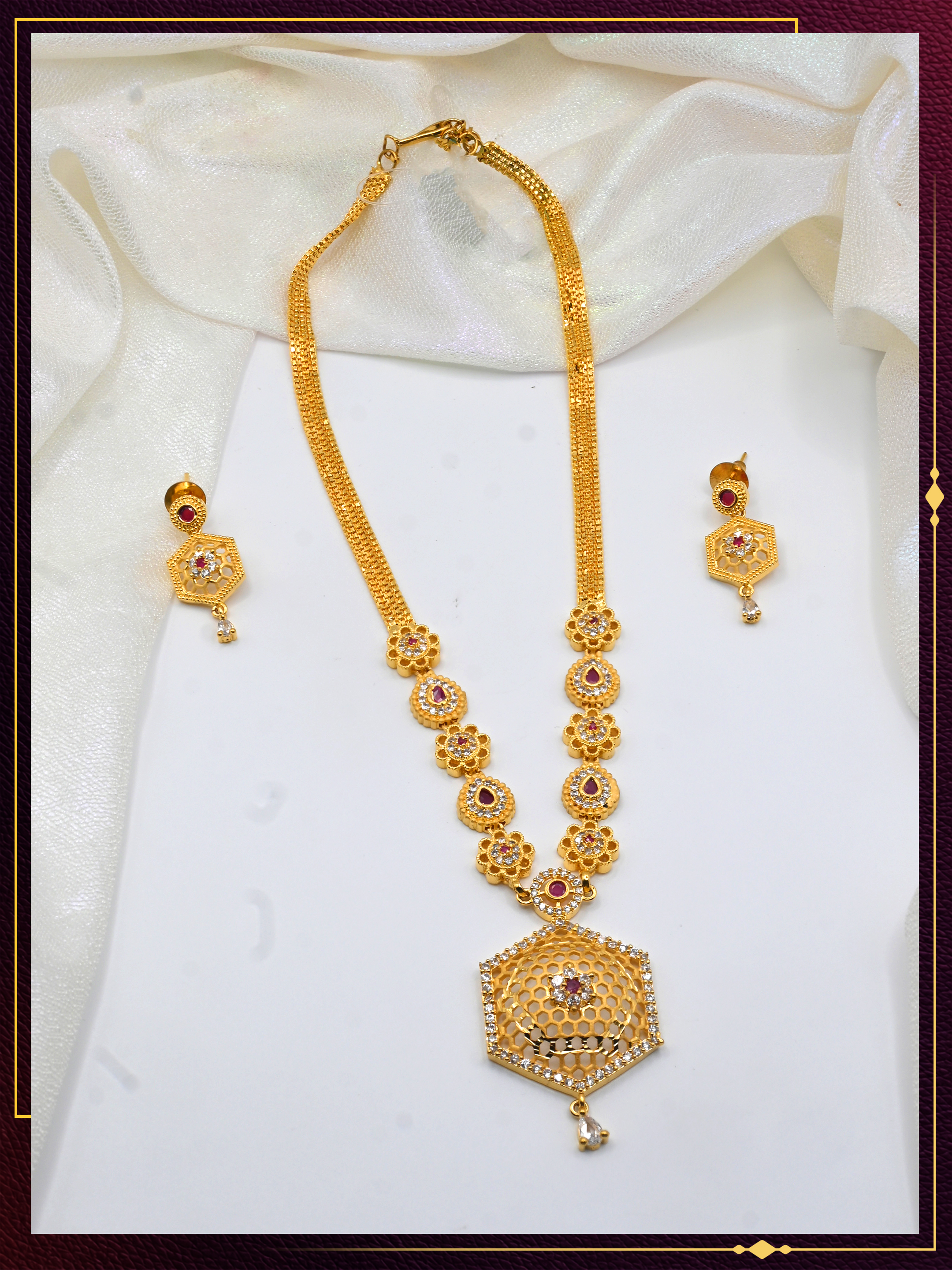 Long Necklace Set with Elegant Pendant and Earrings
