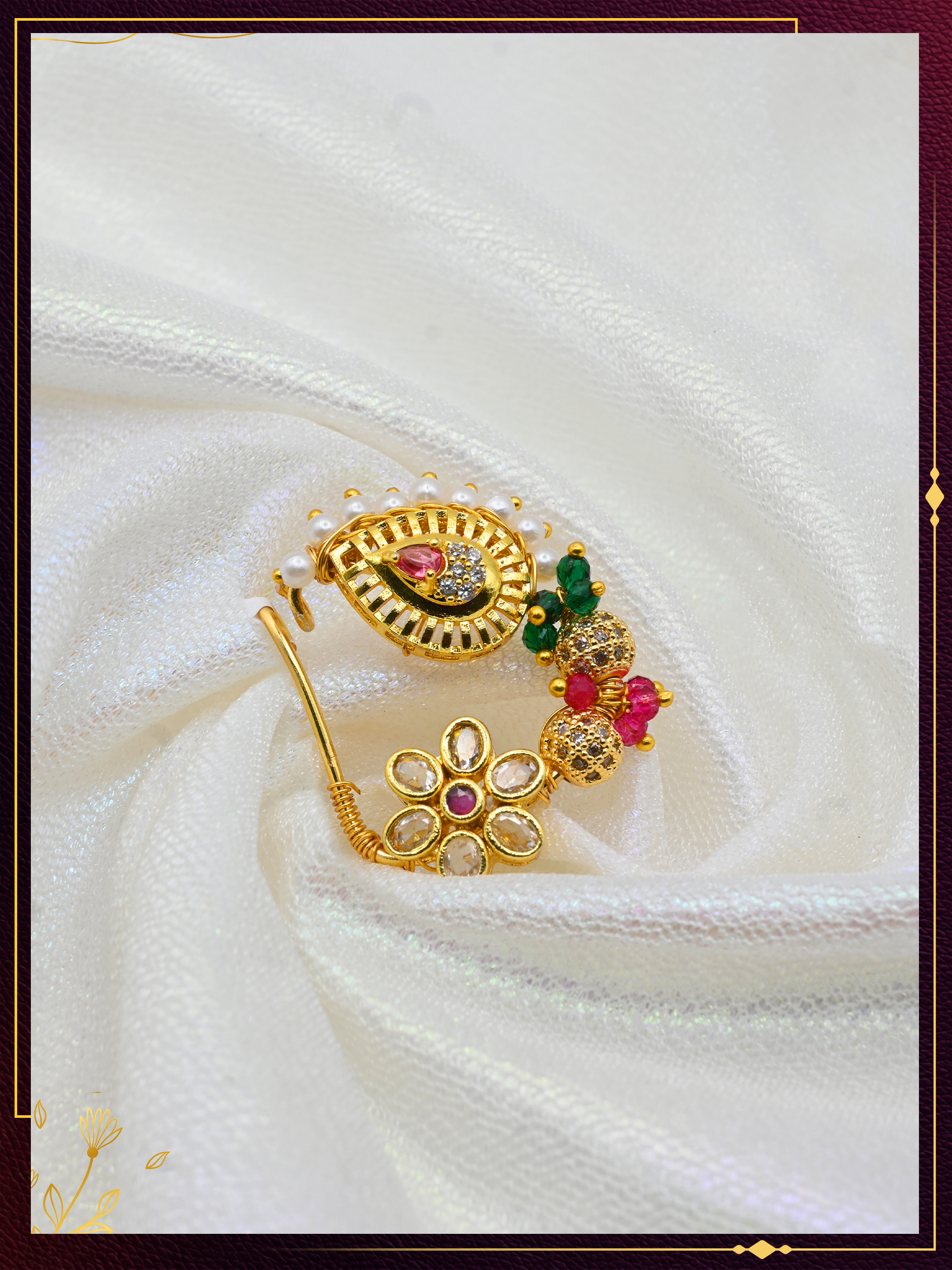 Traditional Nath with Pearl and Floral Detailing